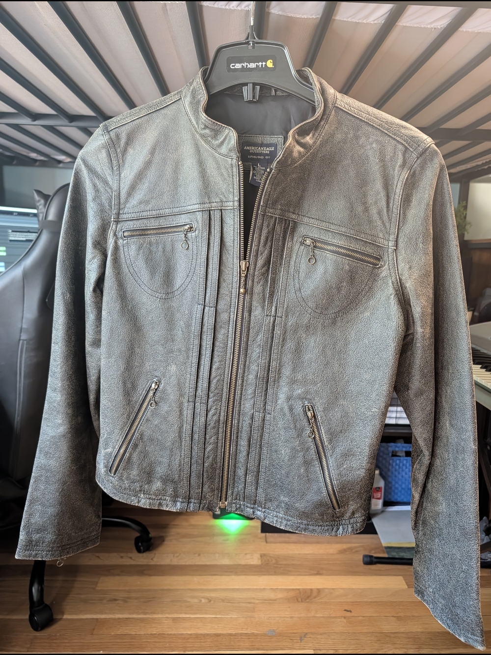 American Eagle Outfitters Distressed Black Leather Motorcycle Jacket